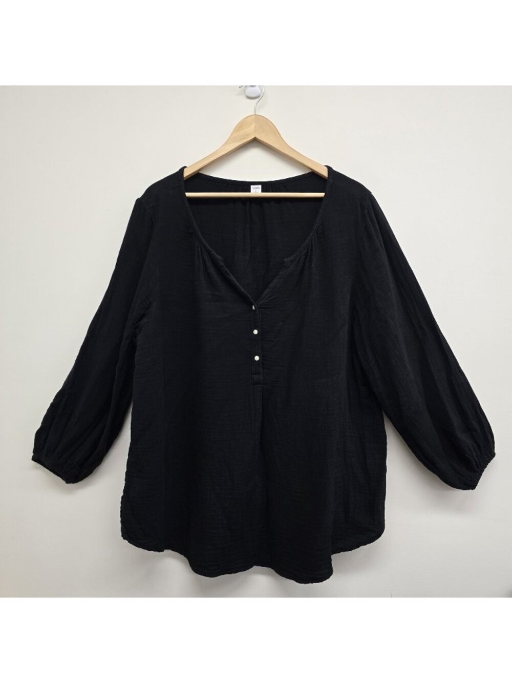 Old Navy Crinkle Gauze Popover Top Size Large Minimalist Lagenloook Boho Peasant